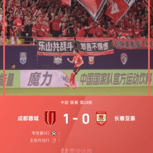 华体会官网-中超战报：韦世豪闪击、王东升染红，10人蓉城1-0亚泰